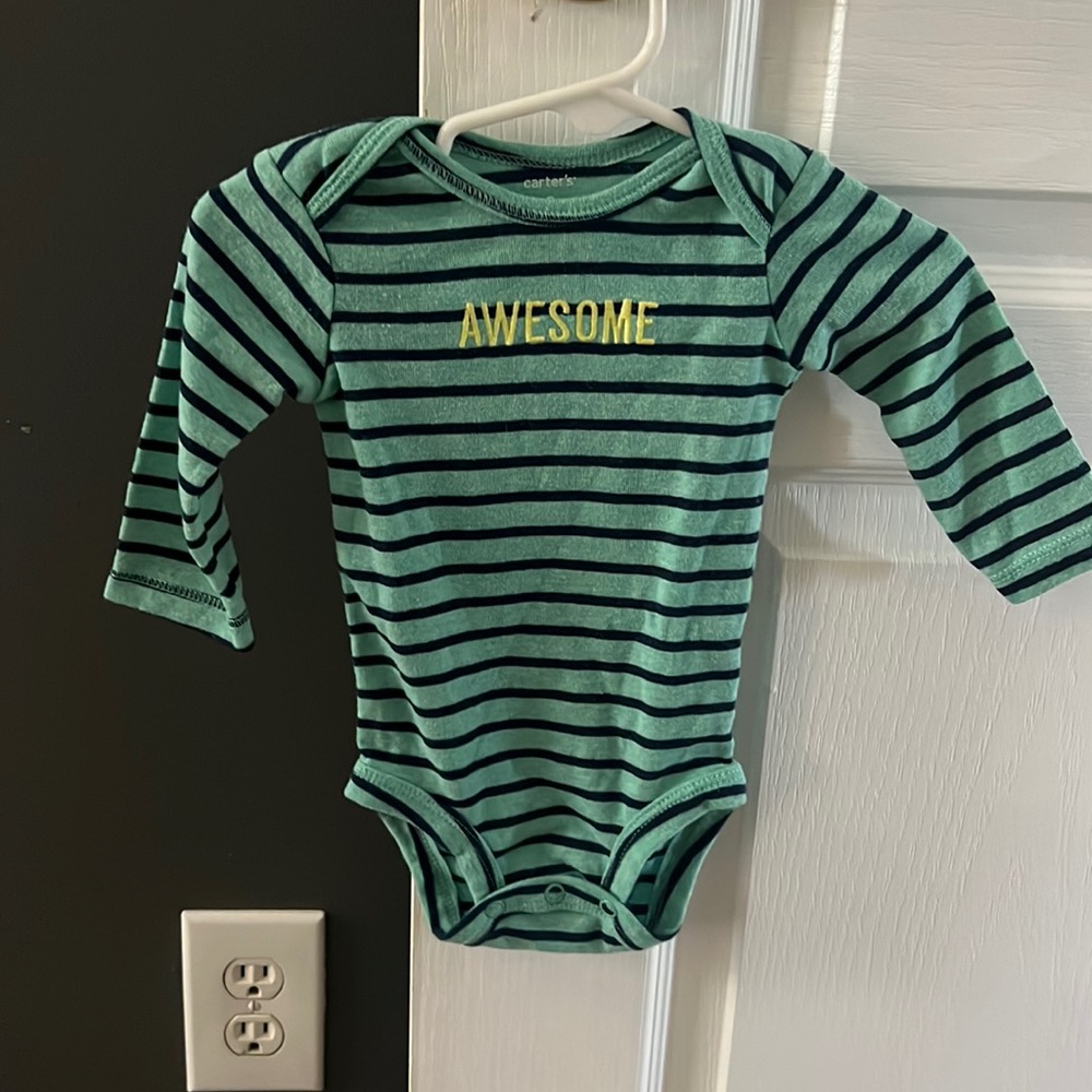 Teal “Awesome” 3-6 months baby onesie